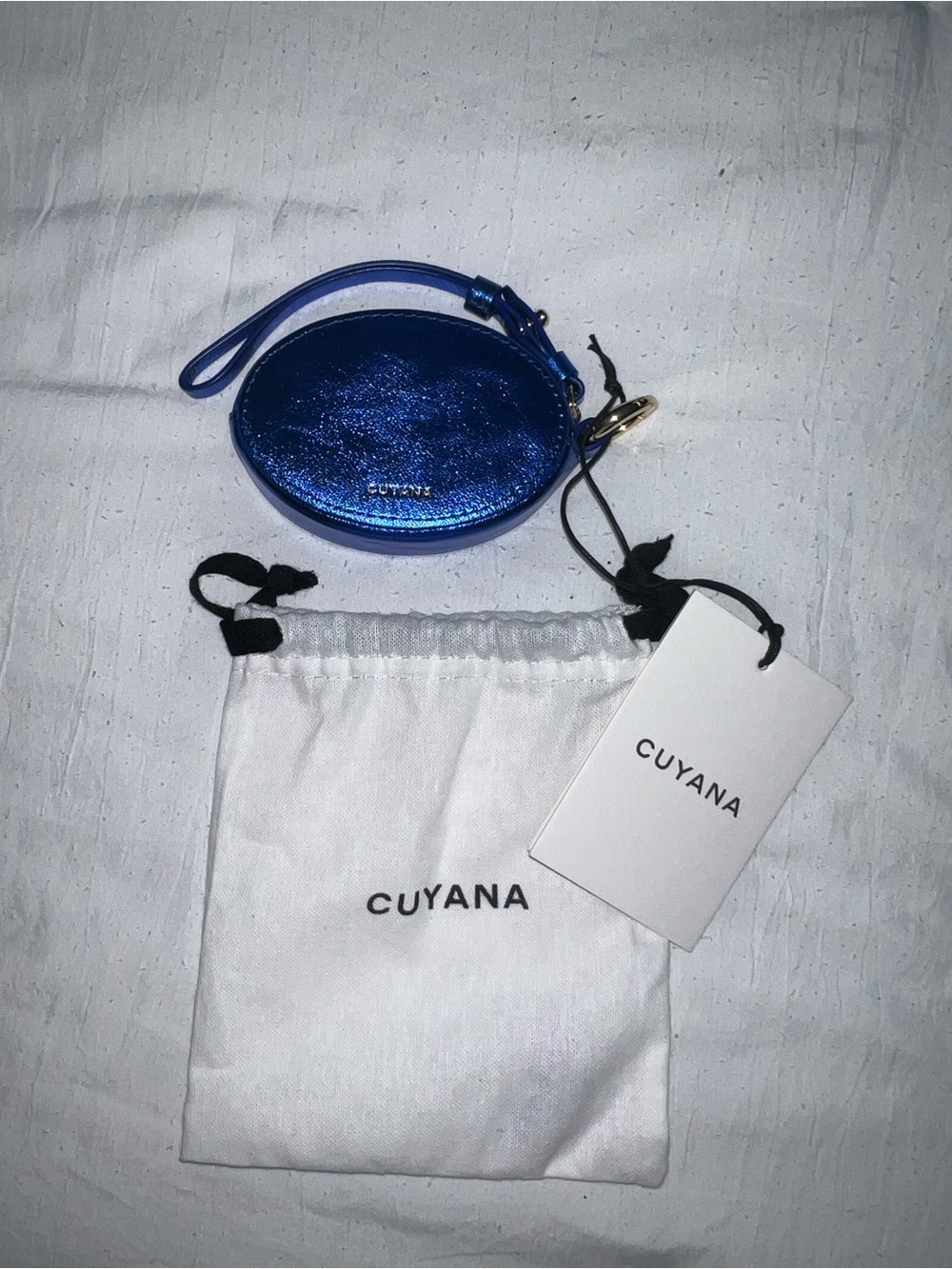 Cuyana Metallic Sapphire Blue Leather Wristlet Coin Pouch/ Airpod Case
